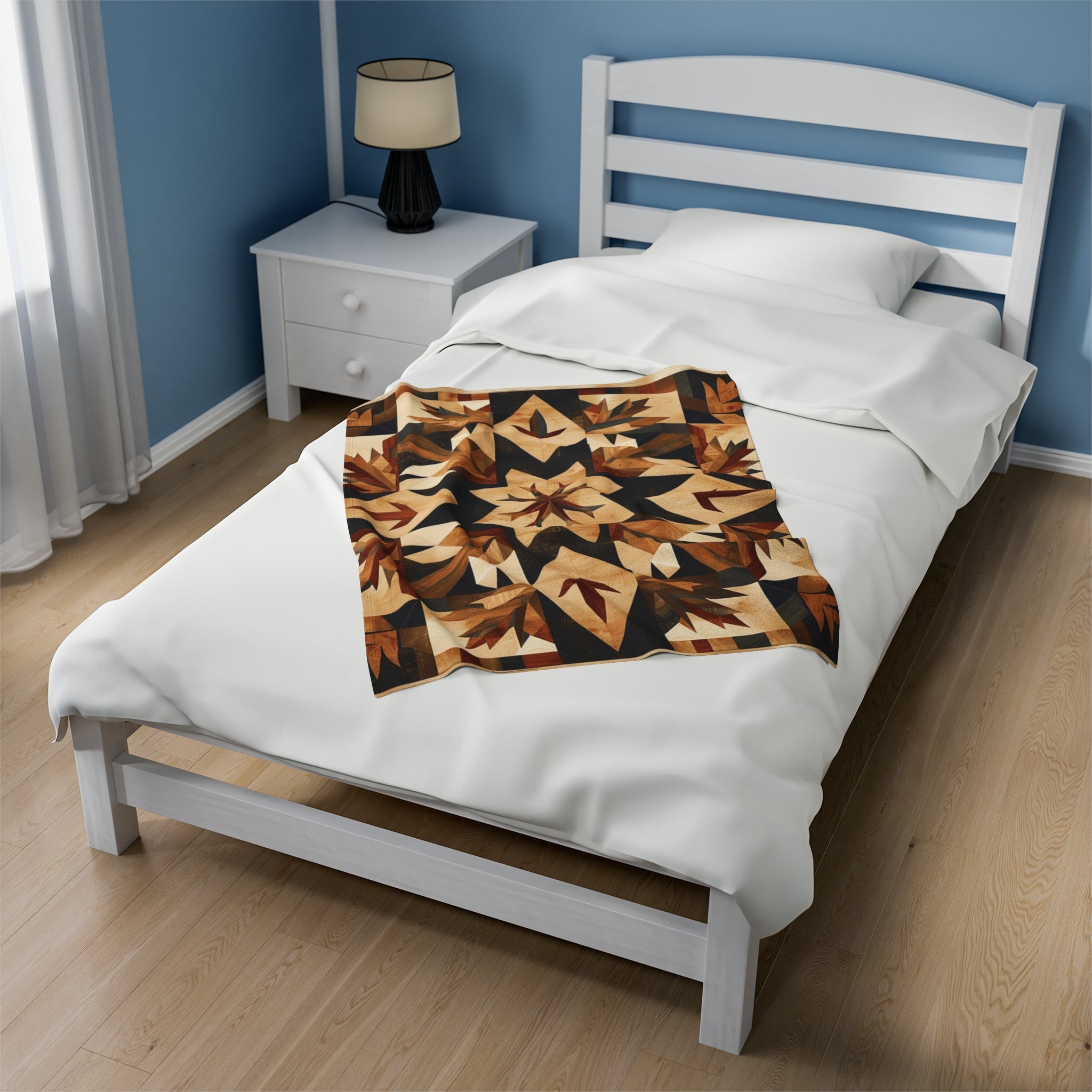 Tan Barn Quilt-Inspired Plush Throw Blanket - Cozy Geometric Velveteen Fleece Accent