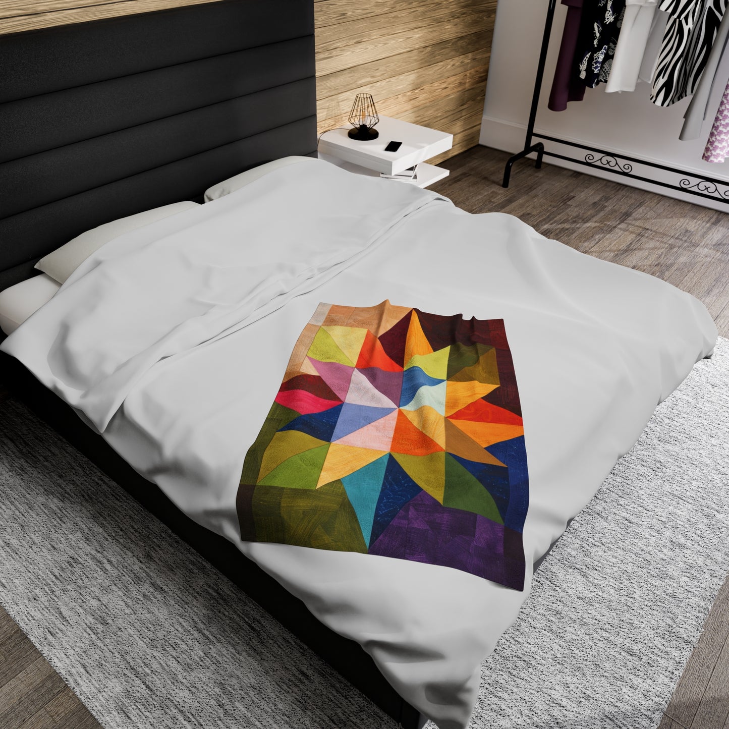 Kaleidoscope of Colors: A Vibrant Barn Quilt Velveteen Fleece Throw Blanket