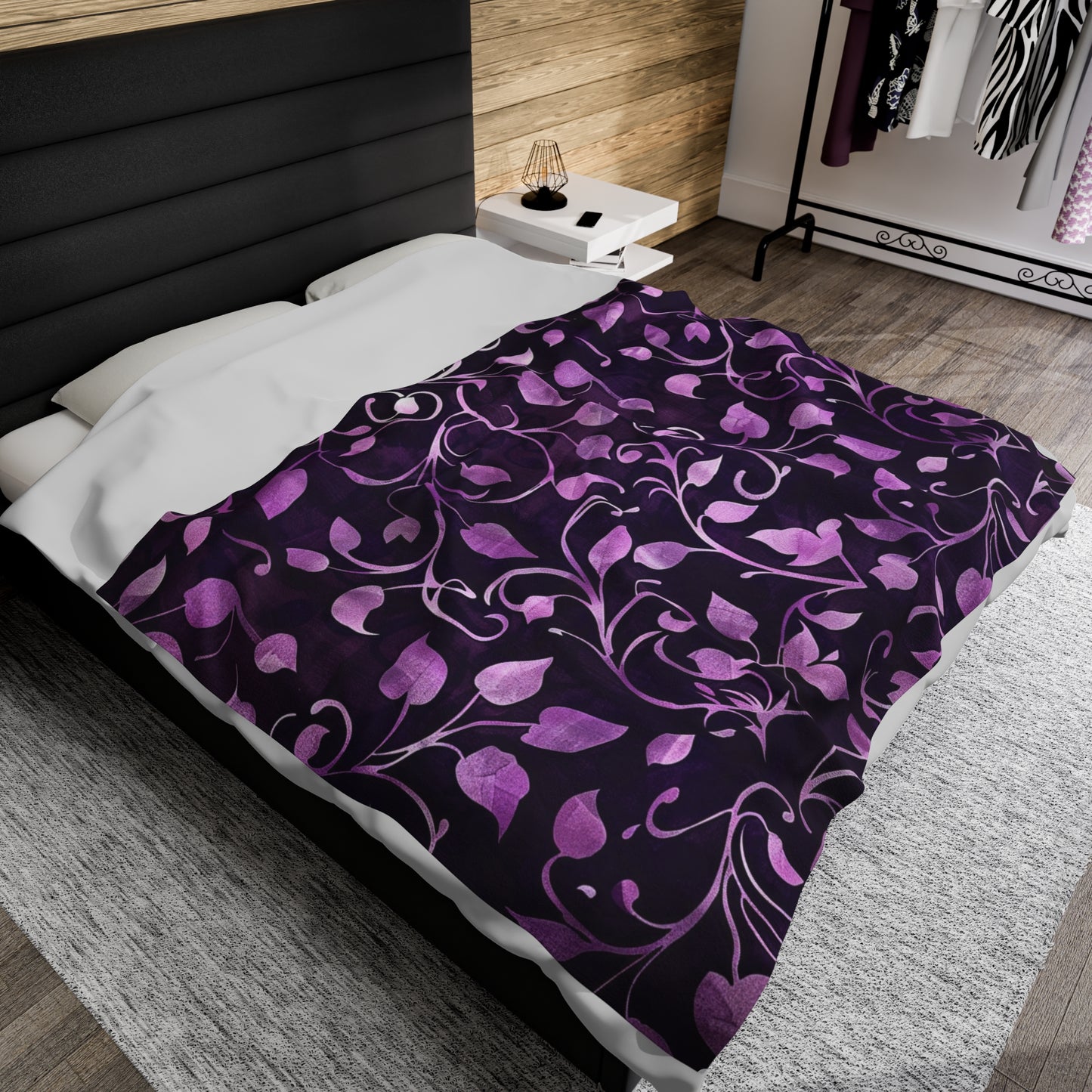 Midnight Whispers Lavender Vines - Velveteen Fleece Throw Blanket