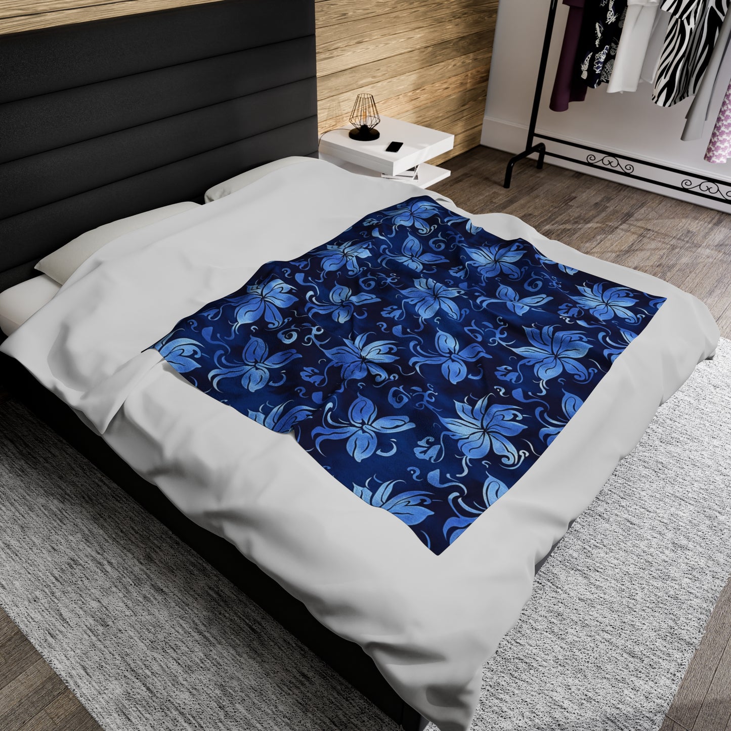 Blue Serenity Harmonious Floral - Velveteen Fleece Throw Blanket