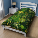 Emerald Elegance Gold and Green Floral Velveteen Fleece Throw Blanket