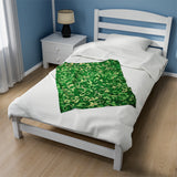 Verde Vibrance Spirited Green and Cream Floral Velveteen Fleece Throw Blanket
