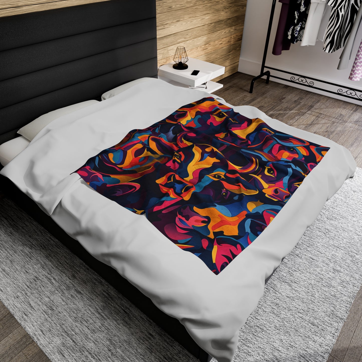 Surreal Spectrum Cow Velveteen Fleece Throw Blanket