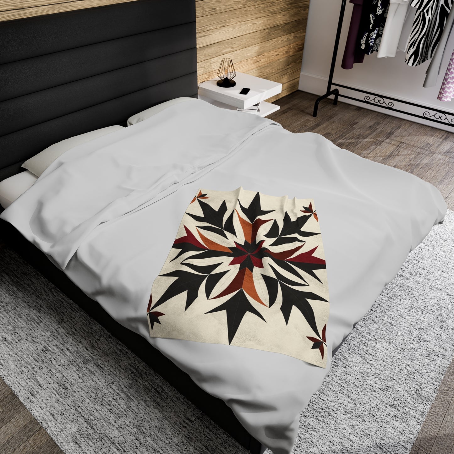 Autumn Starburst Barn Quilt Velveteen Fleece Throw Blanket