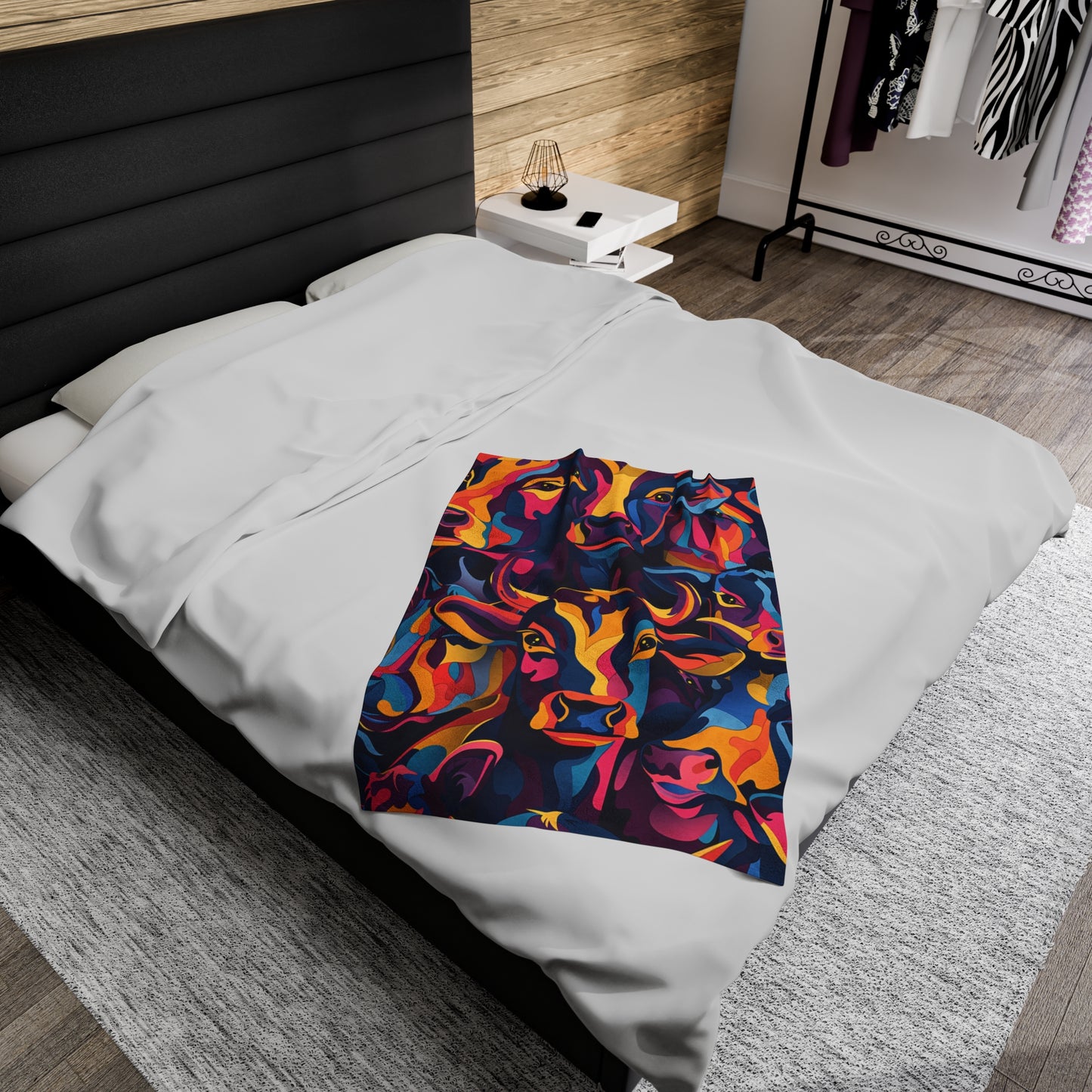 Surreal Spectrum Cow Velveteen Fleece Throw Blanket