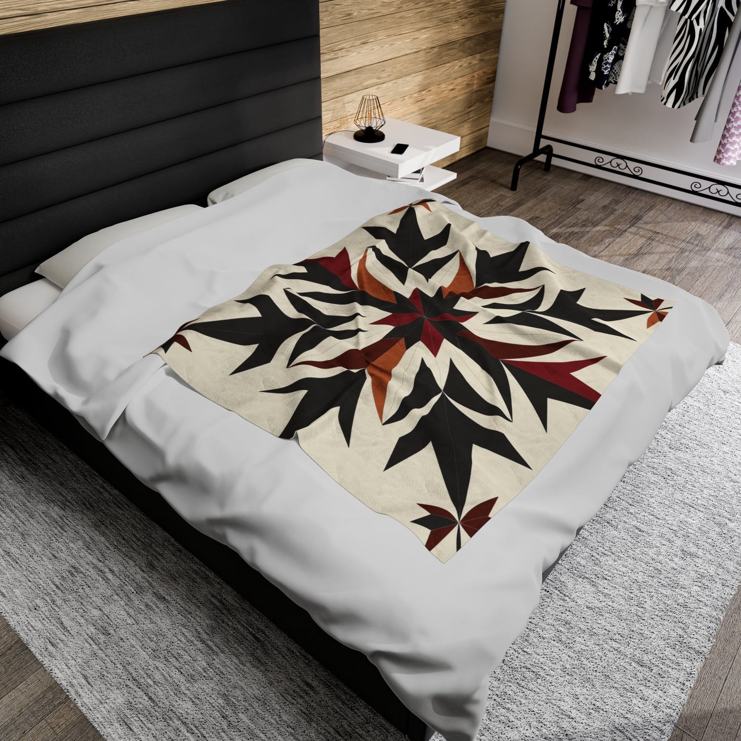 Autumn Starburst Barn Quilt Velveteen Fleece Throw Blanket