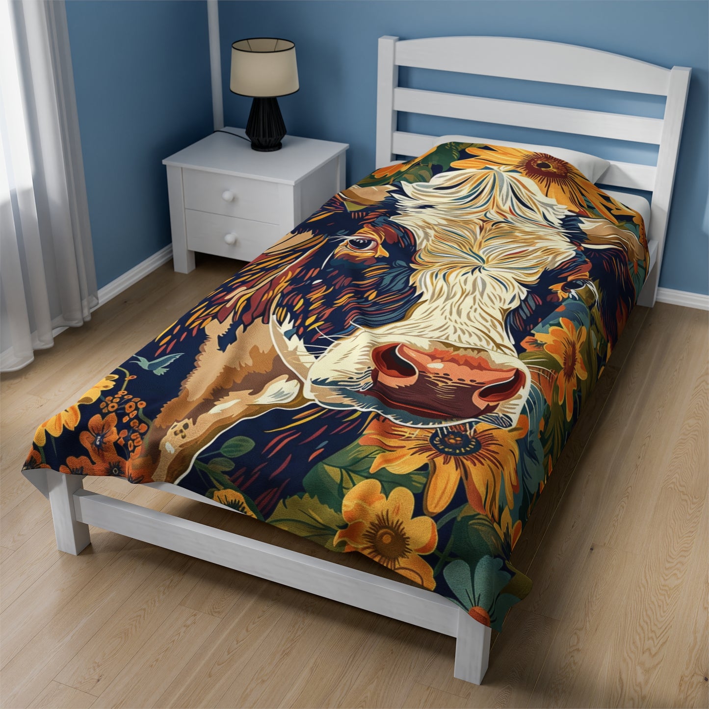 Floral Fable Cow Fleece Throw Blanket