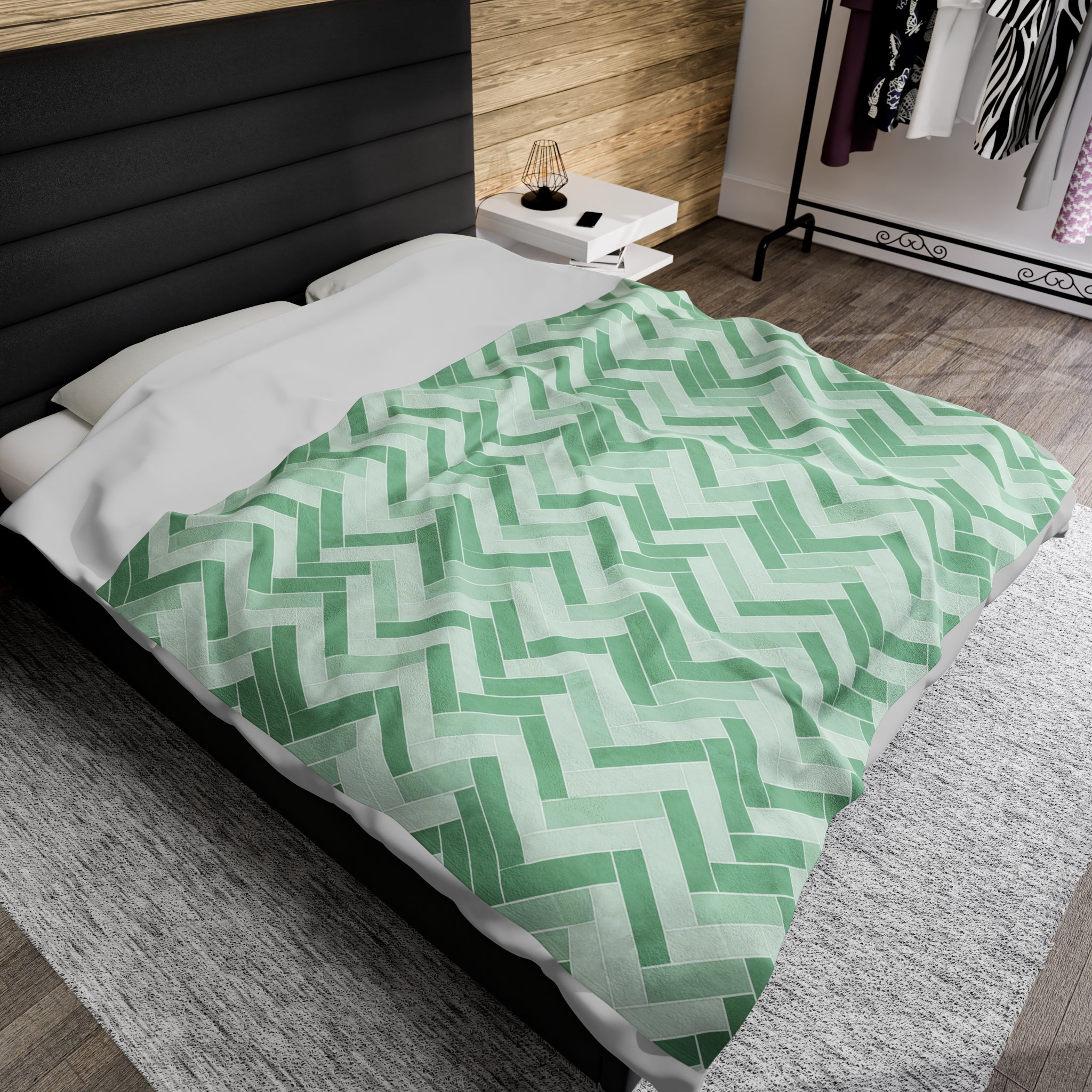 Verdant Herringbone Velveteen Fleece Throw Blanket