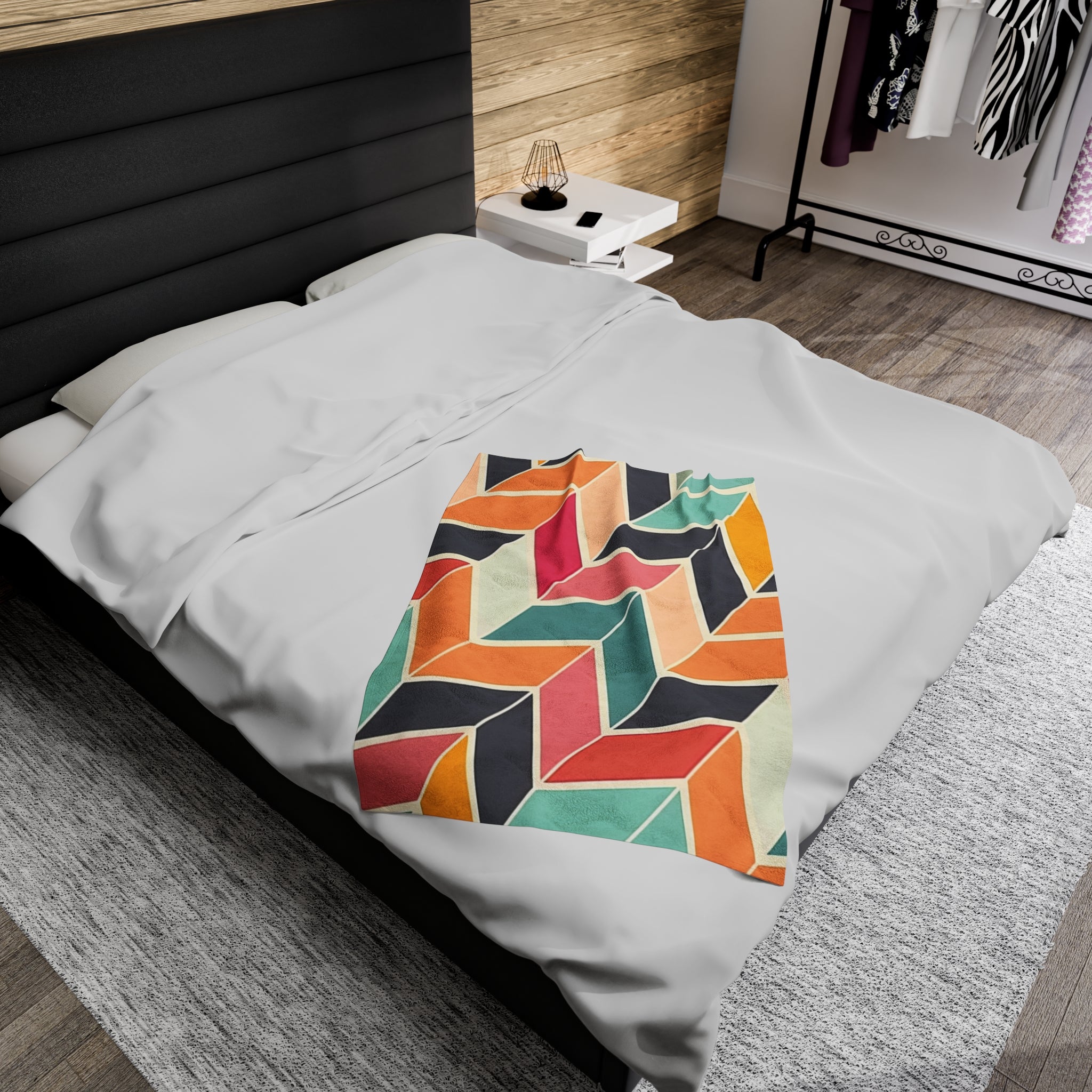 Chevron Charm Modern Multi-Colored Geometric Velveteen Fleece Throw Blanket
