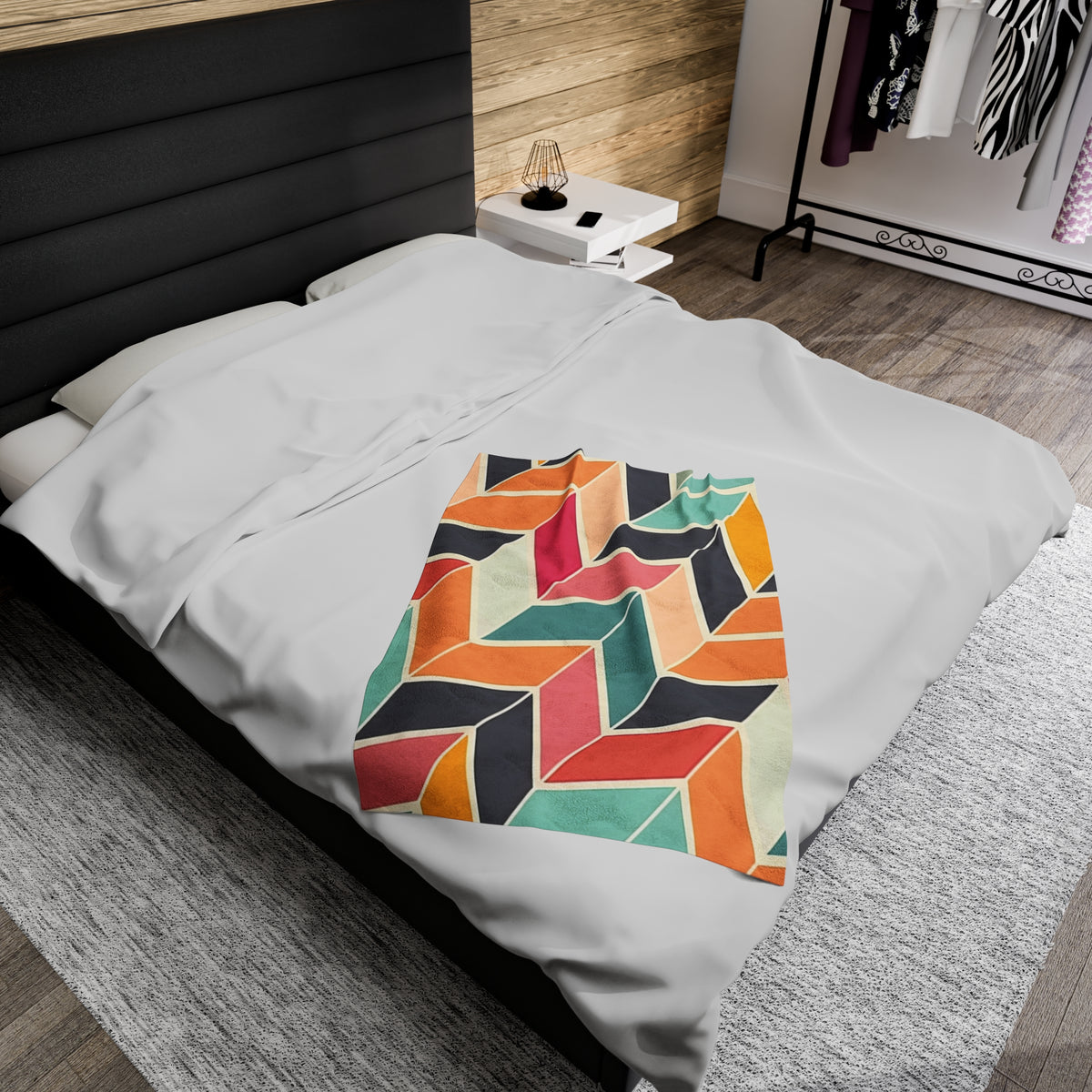 Chevron Charm Modern Multi-Colored Geometric Velveteen Fleece Throw Blanket