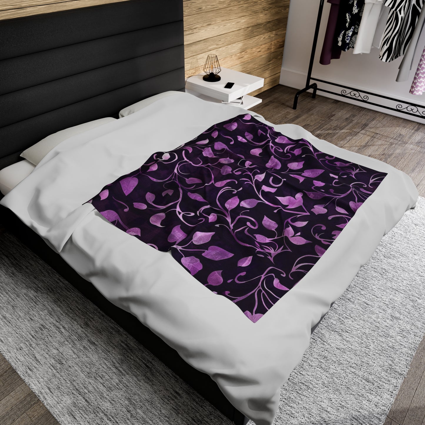 Midnight Whispers Lavender Vines - Velveteen Fleece Throw Blanket