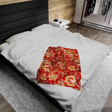 Regal Red and Gold Luxurious Floral Velveteen Fleece Throw Blanket