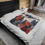 Velveteen Fleece Forest Blanket: Red White and Blue Woodland Beauty