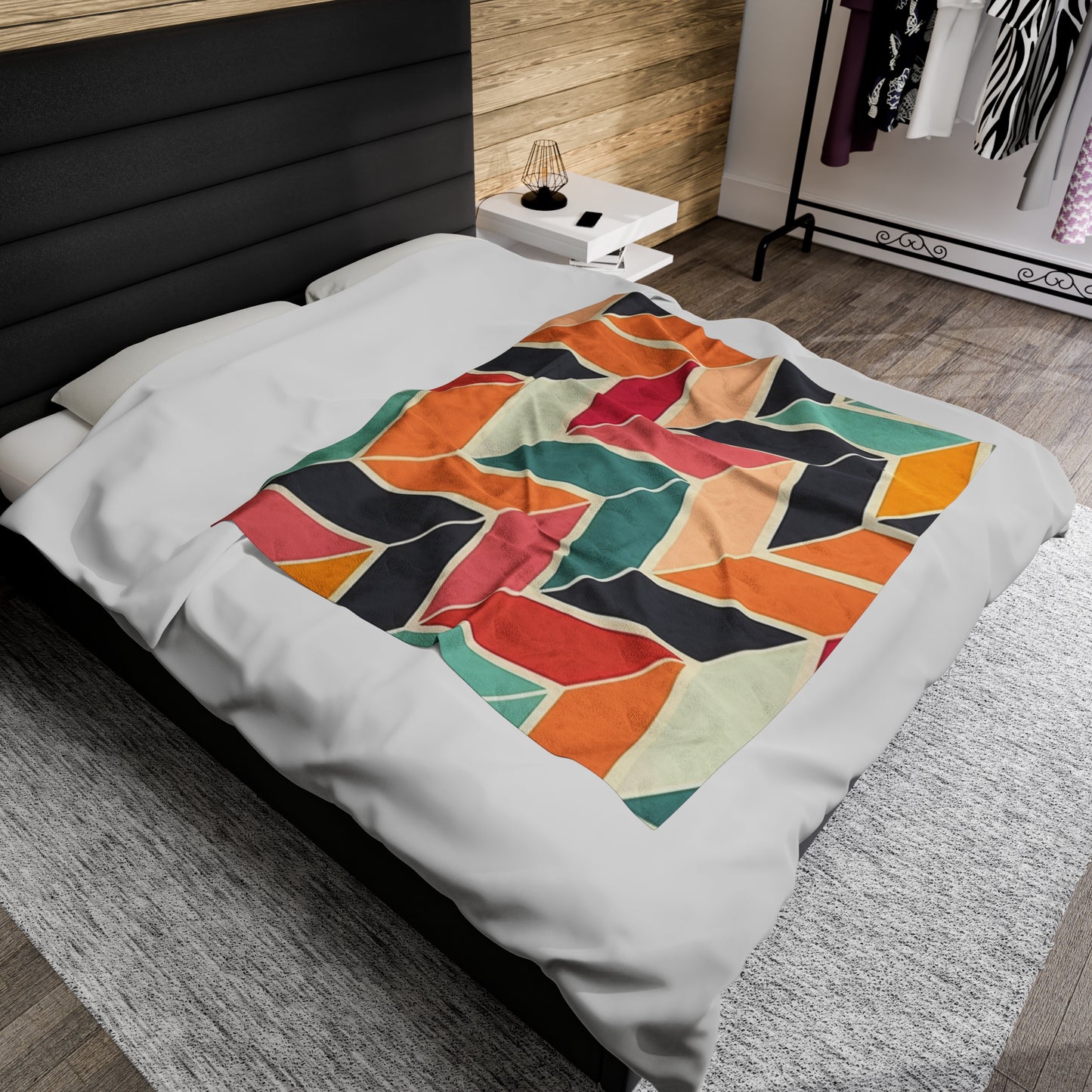 Chevron Charm Modern Multi-Colored Geometric Velveteen Fleece Throw Blanket