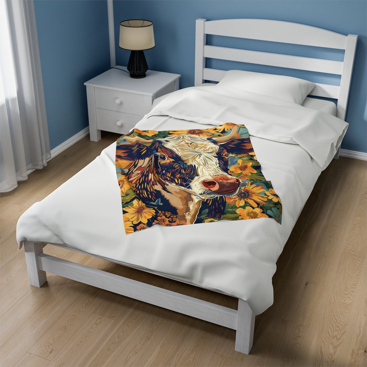 Floral Fable Cow Fleece Throw Blanket