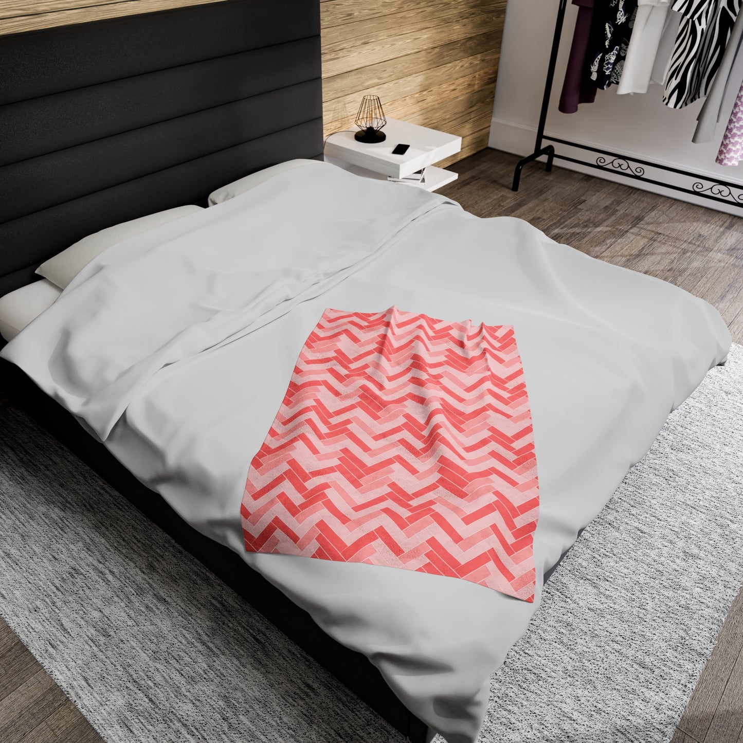 Pink Herringbone Zig Zag Lines Throw Blanket