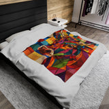 Vibrant Mosaic Cow Velveteen Fleece Throw Blanket