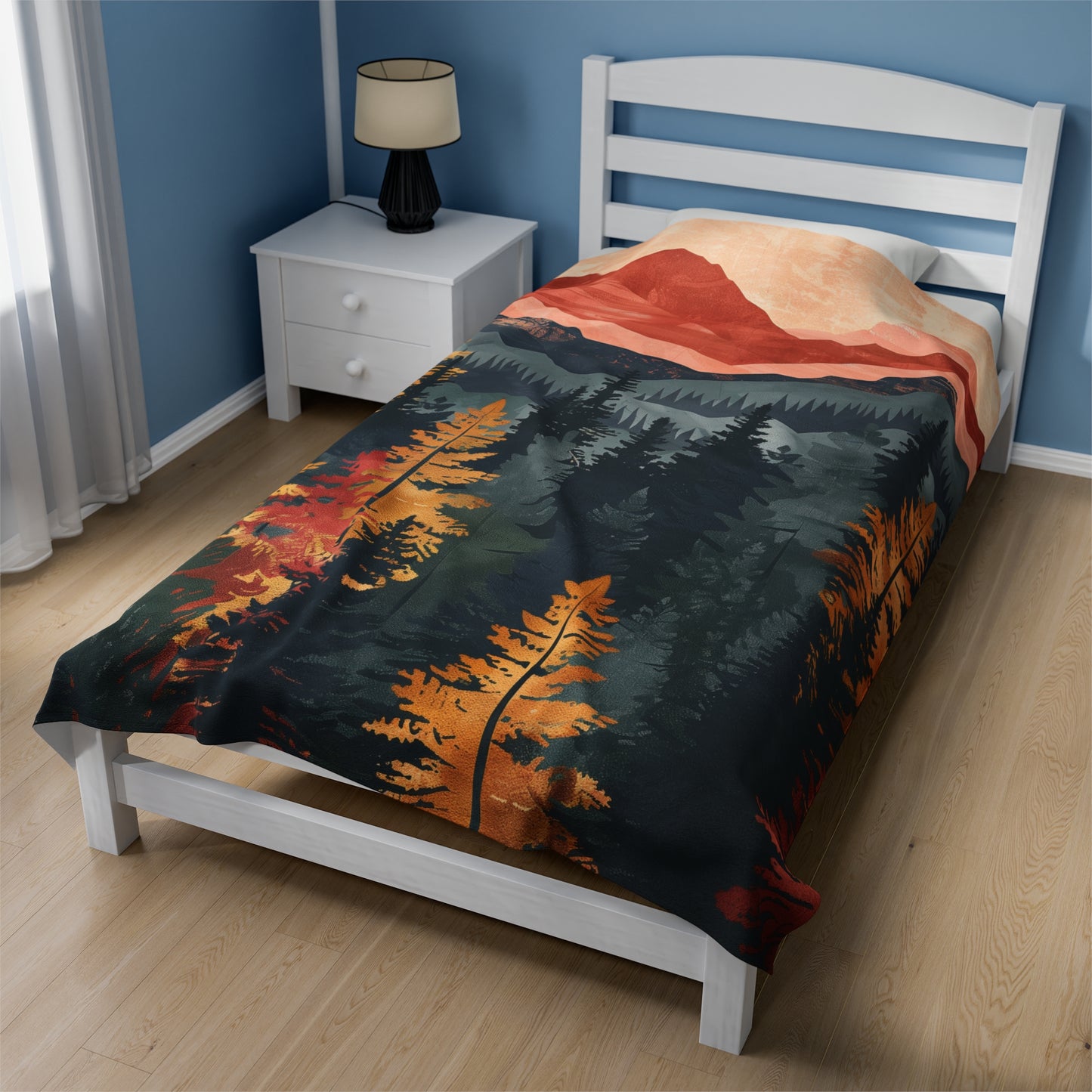 Velveteen Fleece Forest Blanket: Autumn Woodland Beauty