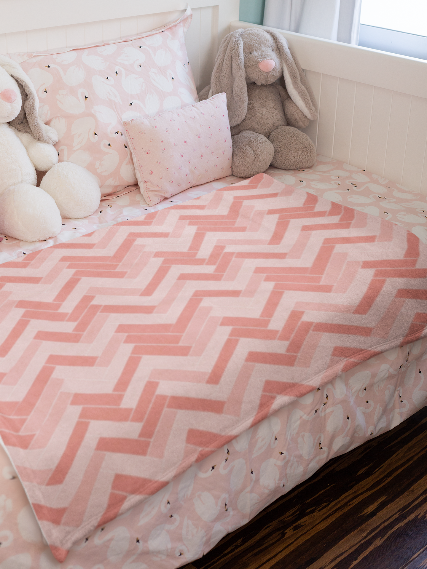 Pink Herringbone Zig Zag Lines Throw Blanket