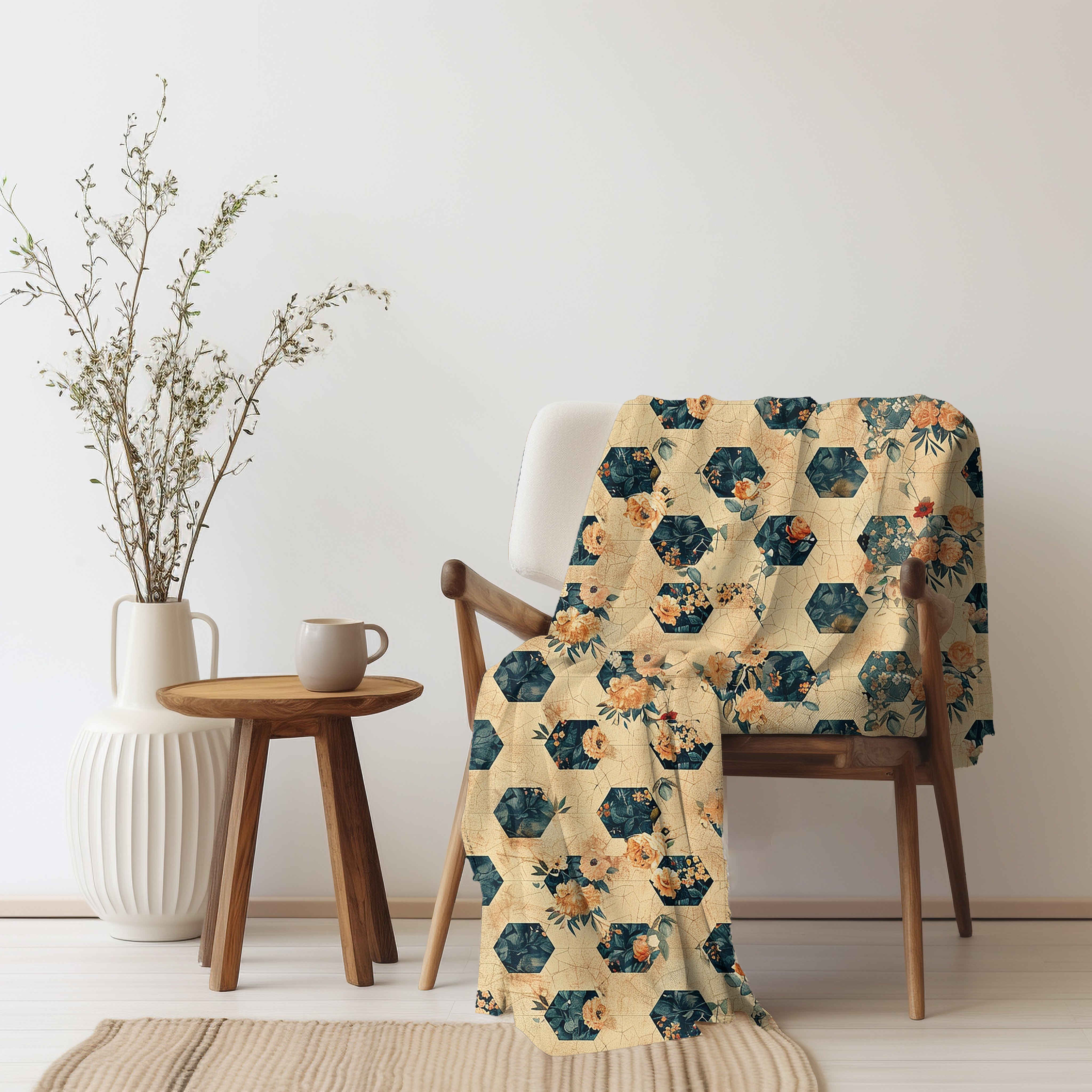 Velveteen Fleece Cottagecore: Rustic Honeycomb Flowers