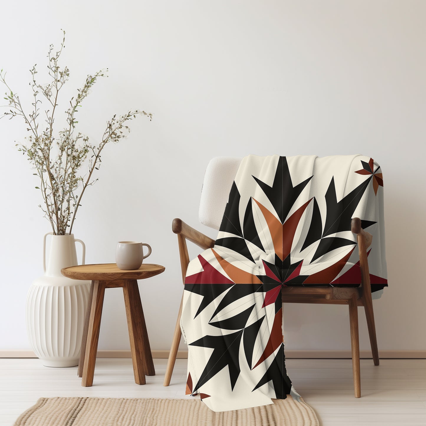 Autumn Starburst Barn Quilt Velveteen Fleece Throw Blanket