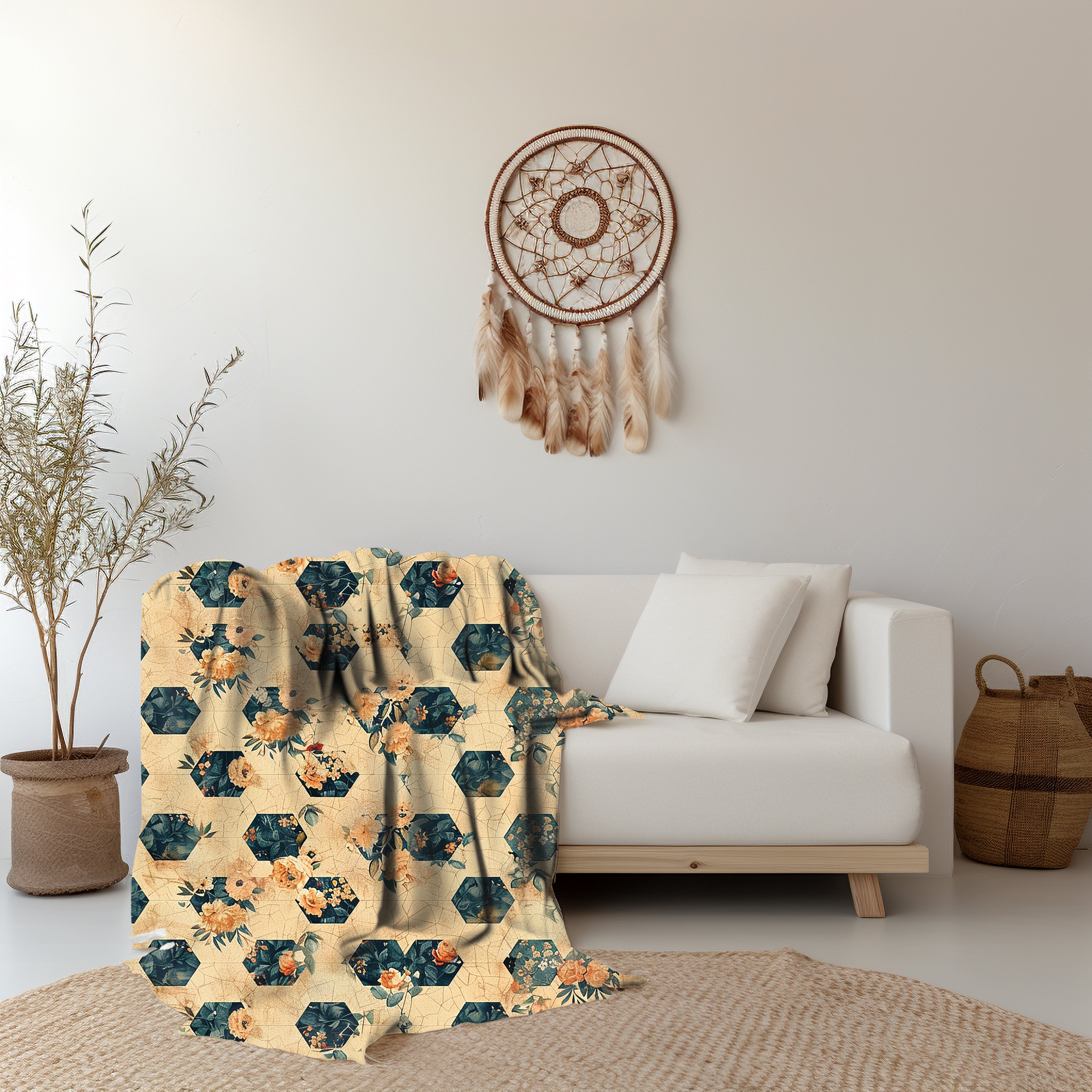 Velveteen Fleece Cottagecore: Rustic Honeycomb Flowers