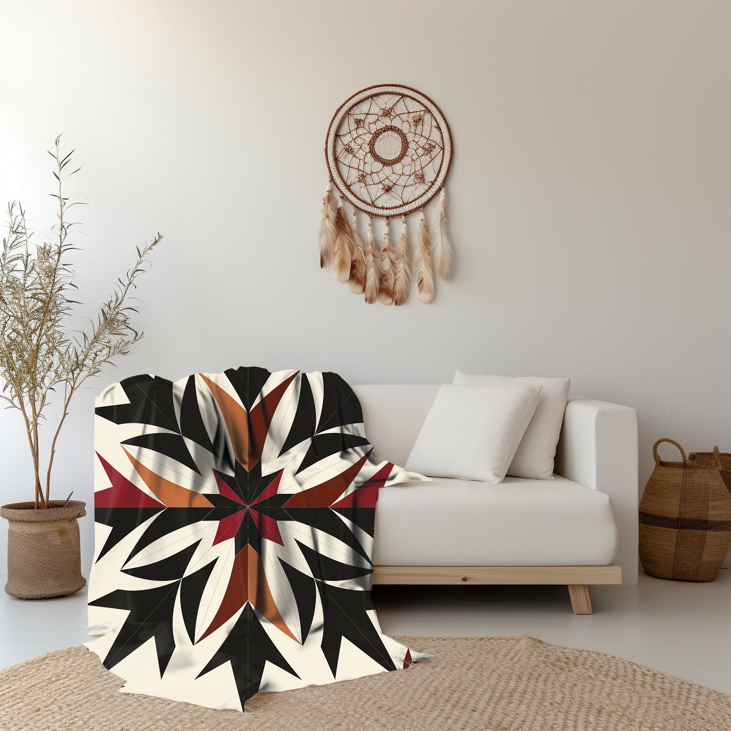 Autumn Starburst Barn Quilt Velveteen Fleece Throw Blanket