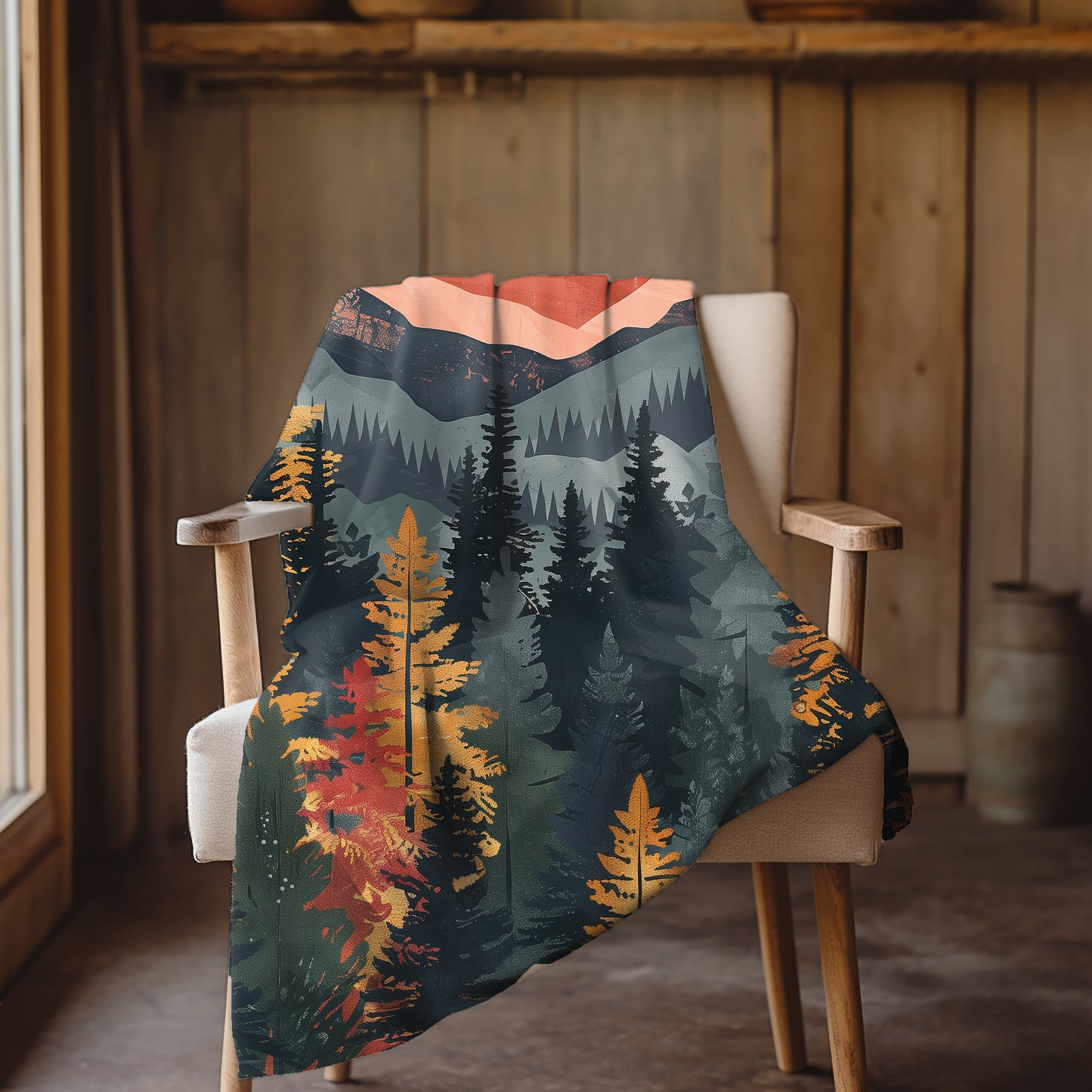 Velveteen Fleece Forest Blanket: Autumn Woodland Beauty