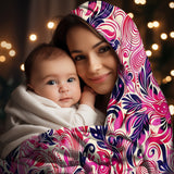 Bold and Beautiful Pink and Purple Floral Whirl - Velveteen Fleece Throw Blanket