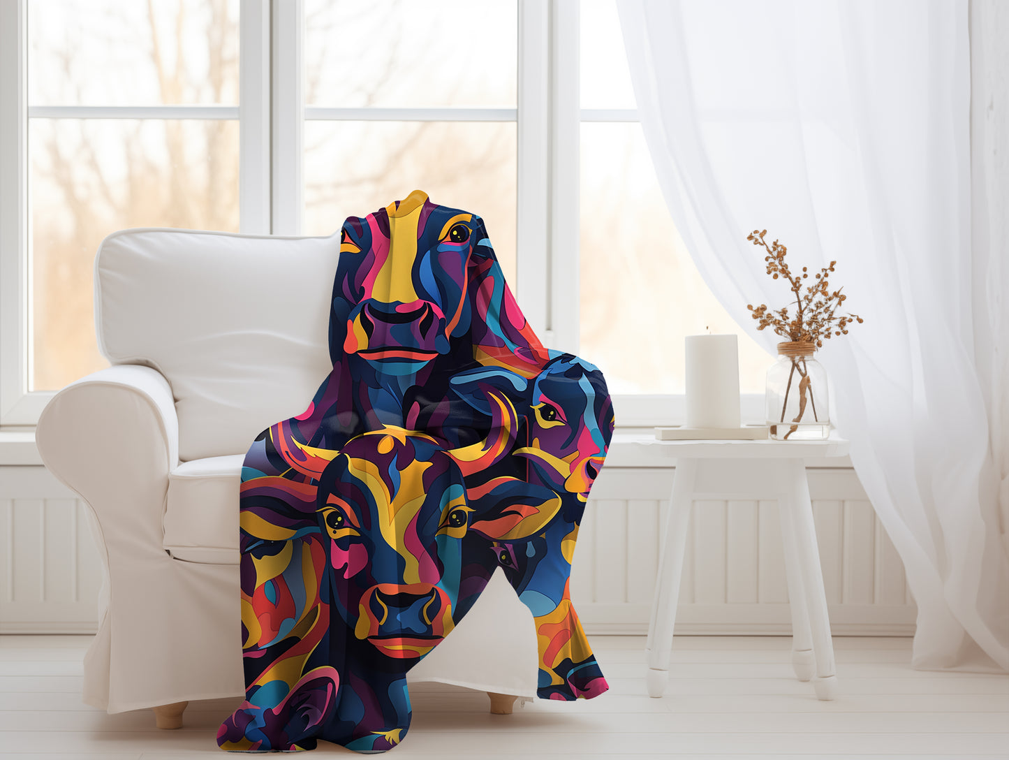 Surreal Spectrum Cow Velveteen Fleece Throw Blanket