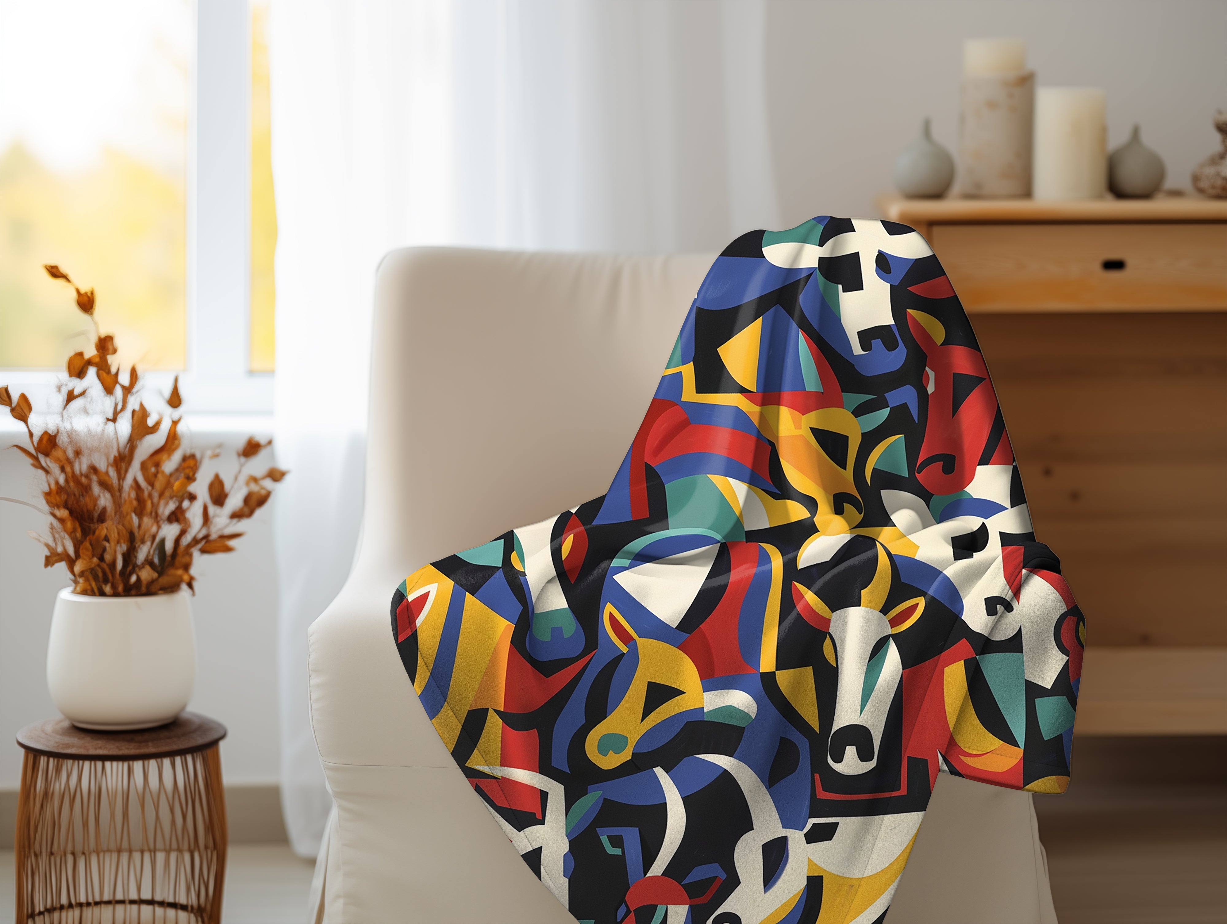 Picasso's Bovine Mosaic Velveteen Fleece Throw Blanket
