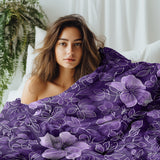 Regal Purple Blossoms Velveteen Fleece Throw Blanket