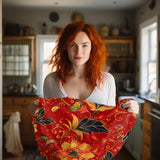 Fiery Florals Red and Gold Embellished Velveteen Fleece Throw Blanket