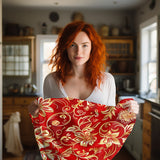 Regal Red and Gold Luxurious Floral Velveteen Fleece Throw Blanket