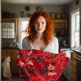 Scarlet Symphony Red and Black Floral Velveteen Fleece Throw Blanket
