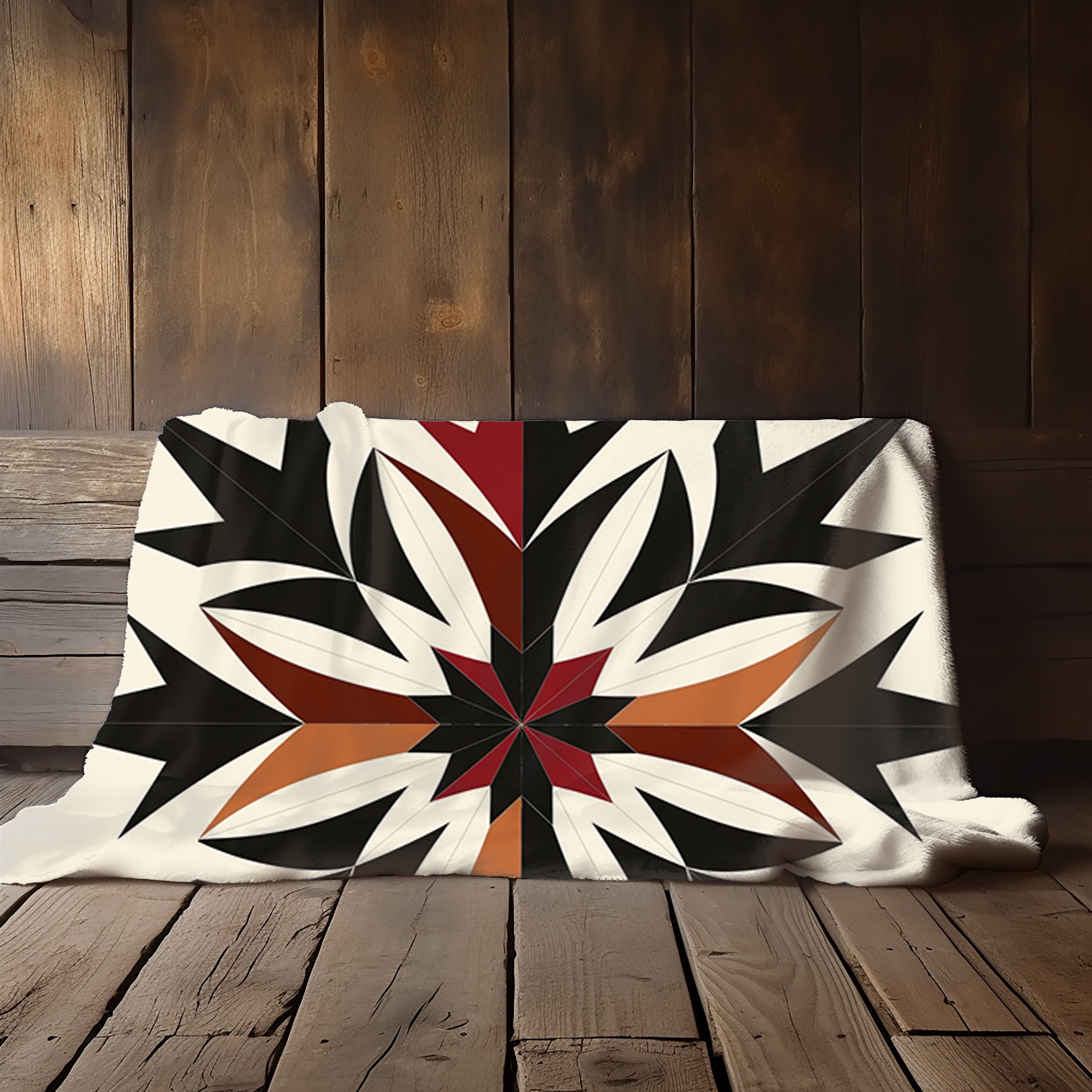 Autumn Starburst Barn Quilt Velveteen Fleece Throw Blanket