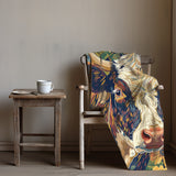 Floral Fable Cow Fleece Throw Blanket