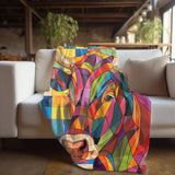 Vibrant Mosaic Cow Velveteen Fleece Throw Blanket