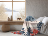 Velveteen Fleece Forest Blanket: Red White and Blue Woodland Beauty