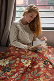 Autumn Harvest Festive Red and Gold Floral Velveteen Fleece Throw Blanket