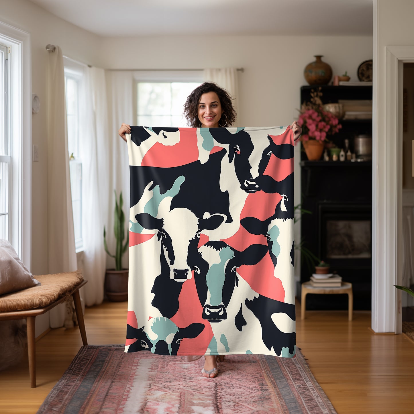 Contemporary Cow Velveteen Fleece Throw Blanket