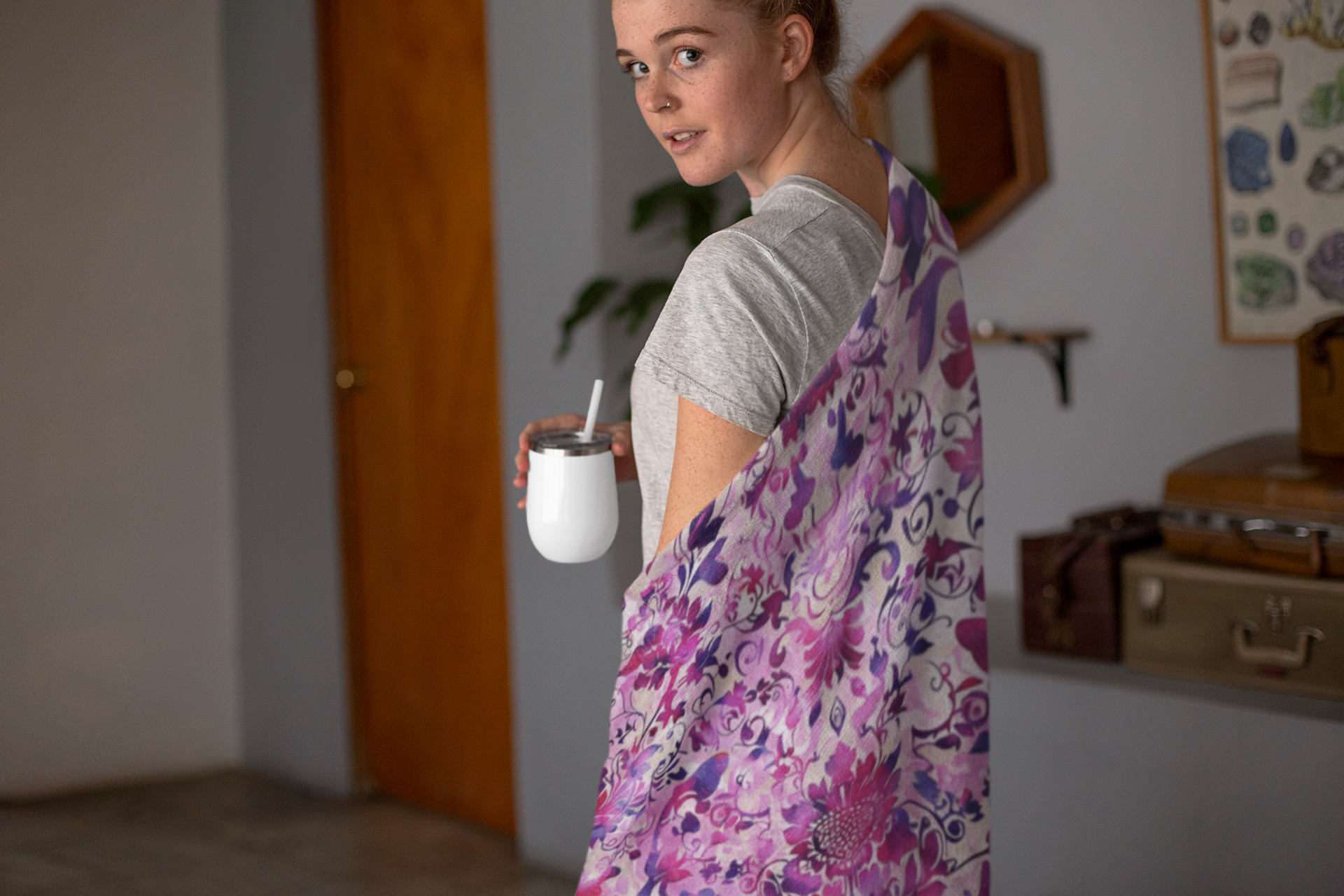 Floral Symphony in Pink and Magenta Velveteen Fleece Throw Blanket