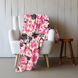 Pink and Black Floral Fantasy Velveteen Fleece - Throw Blanket