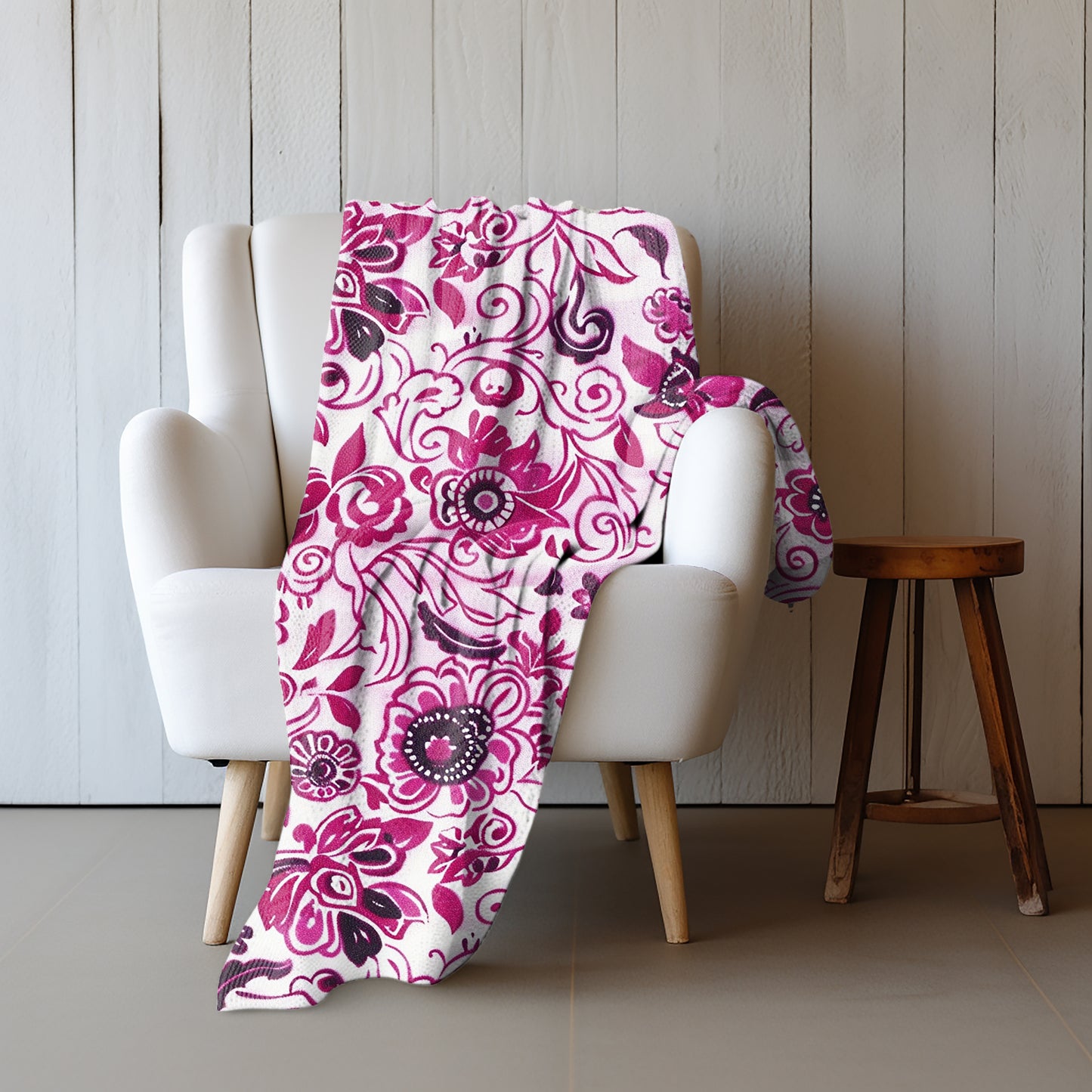 Vivid Vines Pink Passion Velveteen Fleece Throw Blanket