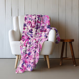 Floral Symphony in Pink and Magenta Velveteen Fleece Throw Blanket