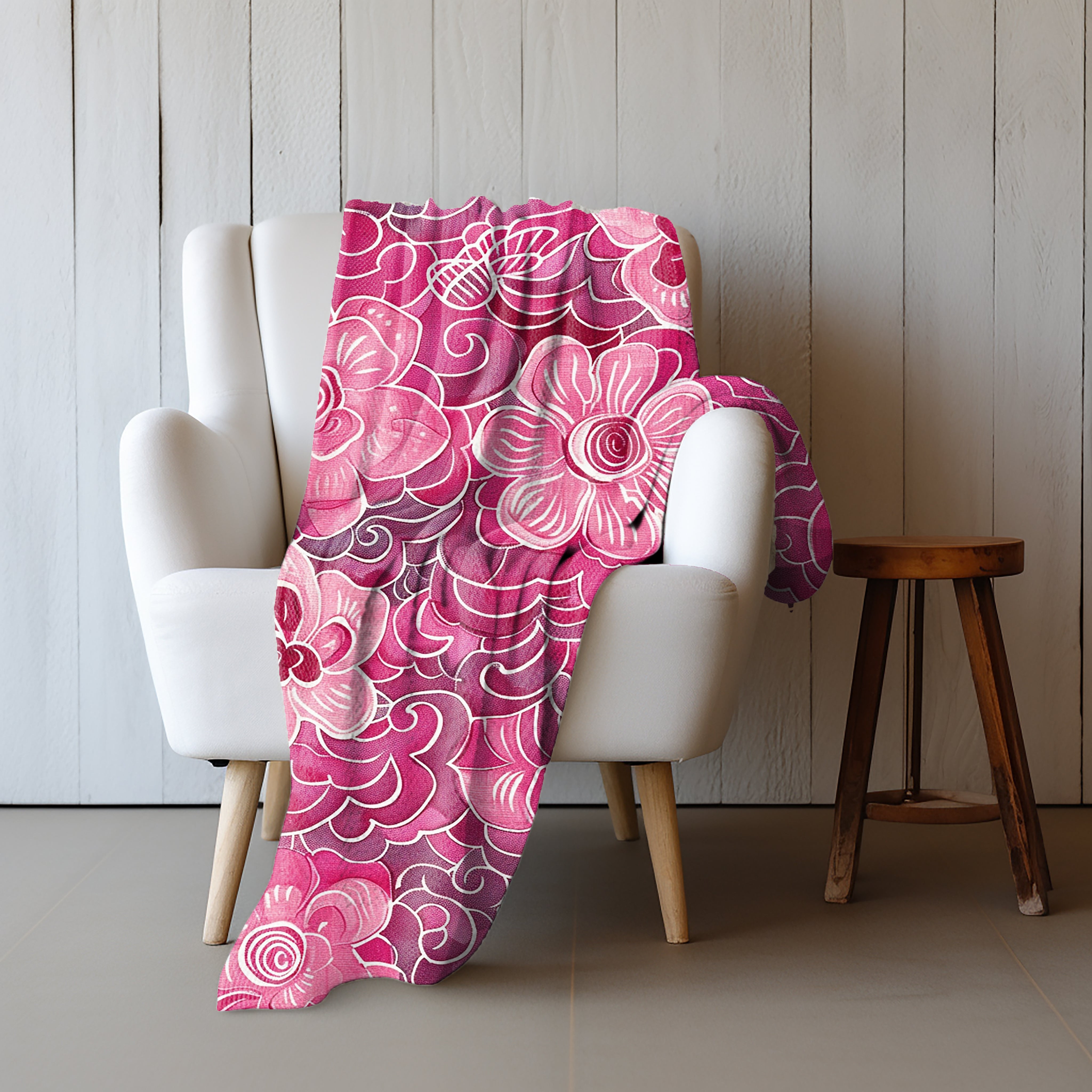 Whirls and Curls of Pink Velveteen Fleece Throw Blanket