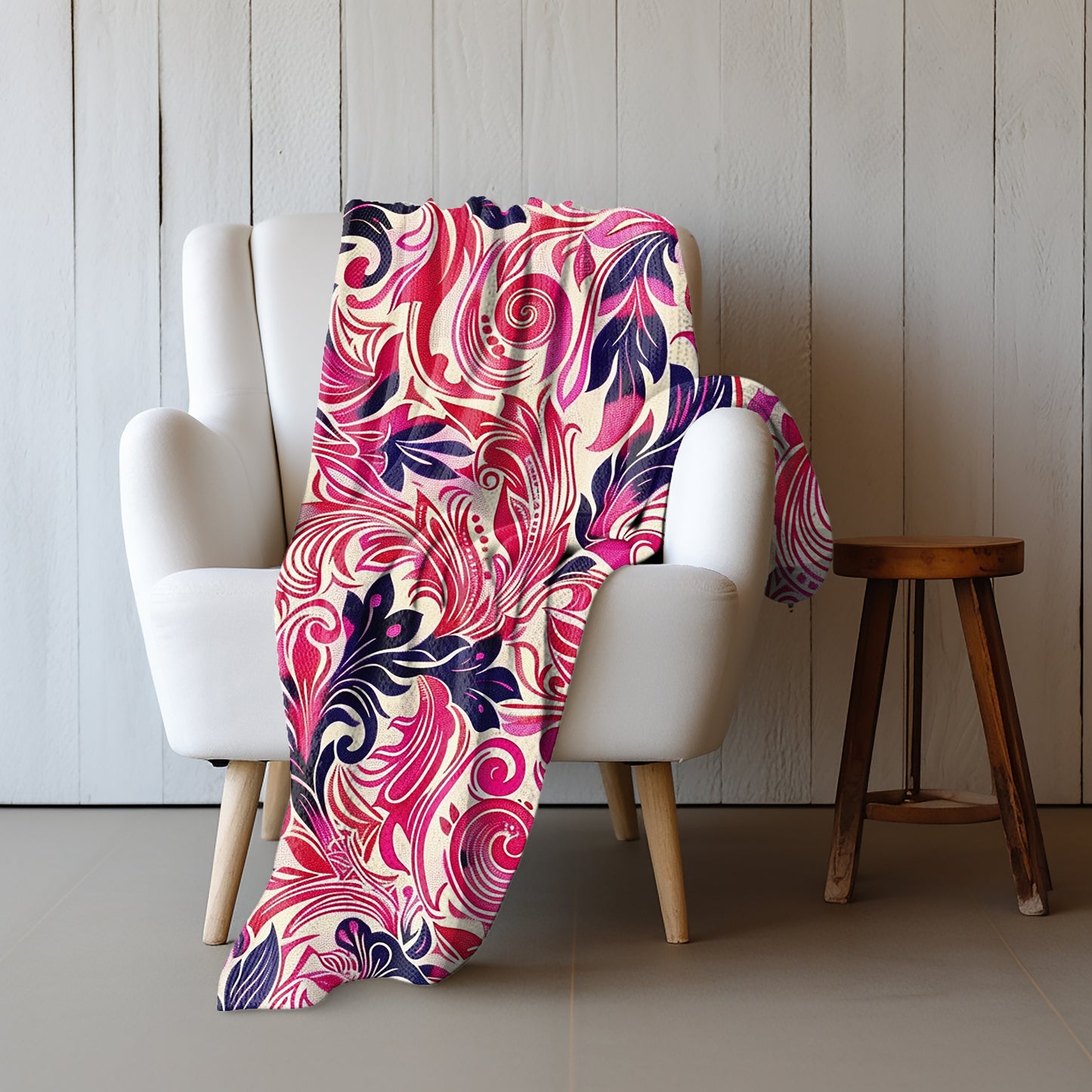 Bold and Beautiful Pink and Purple Floral Whirl - Velveteen Fleece Throw Blanket