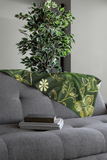 Emerald Elegance Gold and Green Floral Velveteen Fleece Throw Blanket