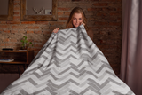 Grey Herringbone Zig Zag Lines Velveteen Fleece Throw Blanket