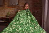 Verde Vibrance Spirited Green and Cream Floral Velveteen Fleece Throw Blanket